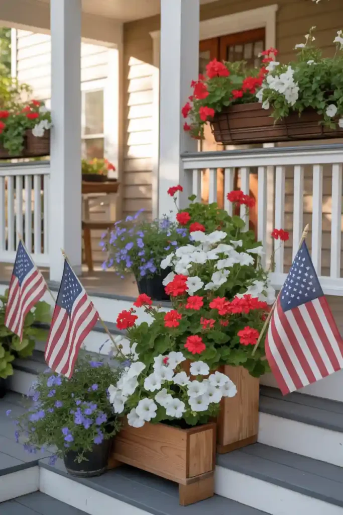 Red White and Blue Flower Porch Planters