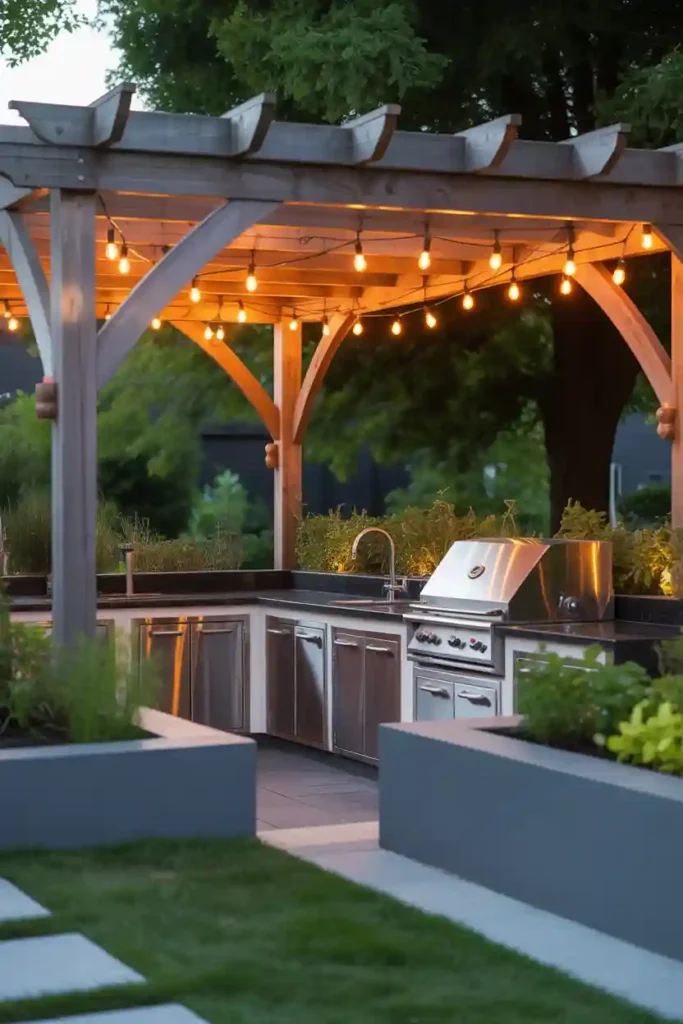 Pergola-Covered Outdoor Kitchen