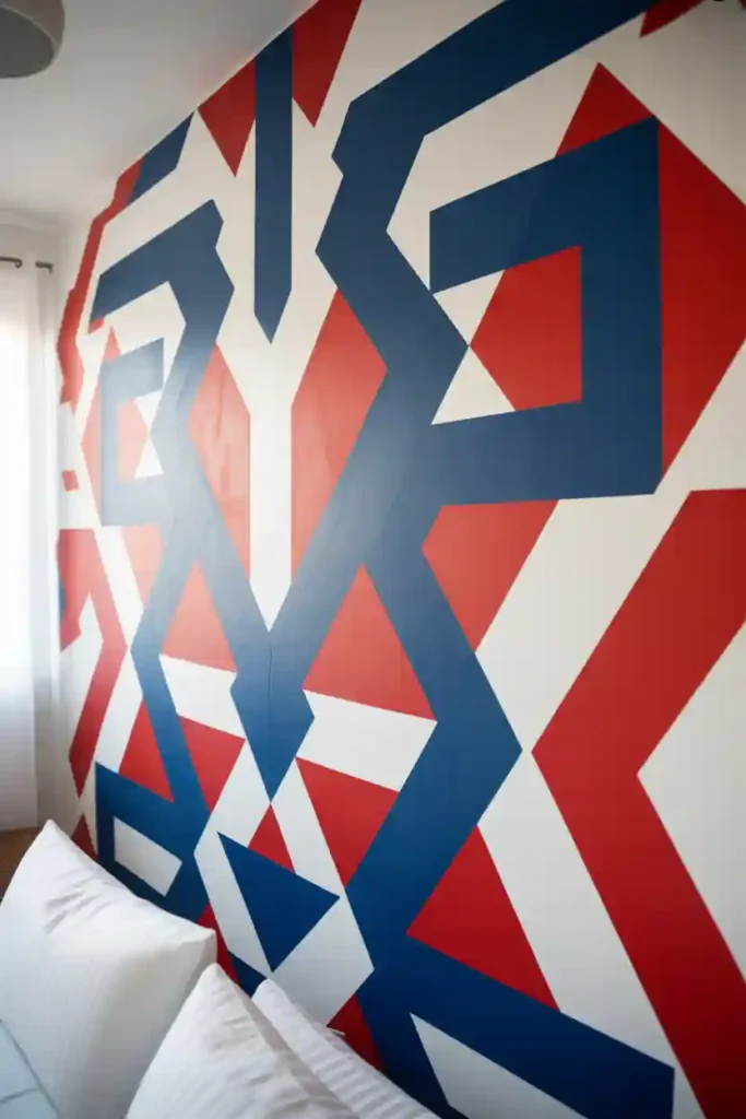 Red White and Blue Geometric Accent Wall