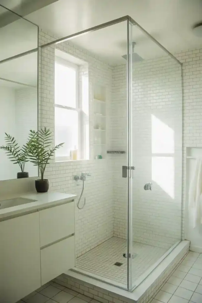 Add a Frameless Shower Curtain or Glass Panel
