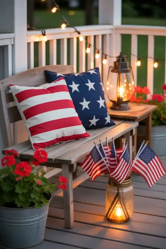Farmhouse Patriotic Porch Bench Styling