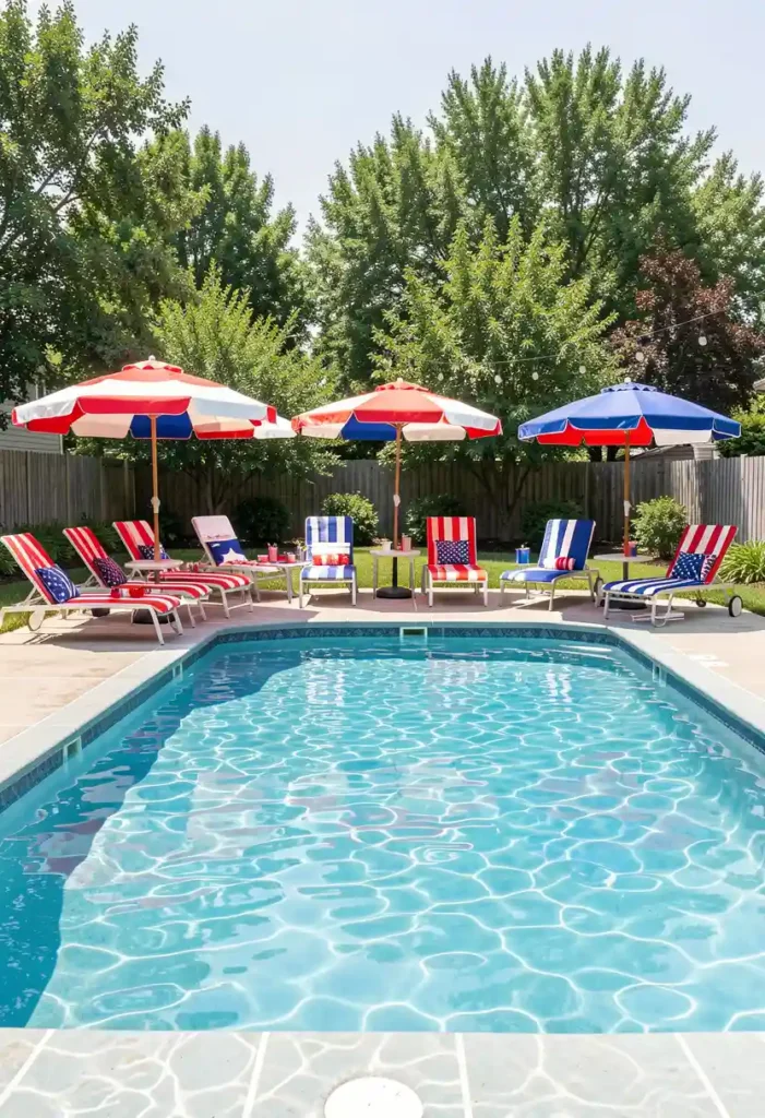 Poolside Patriotic Umbrellas