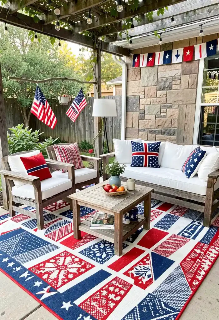 Patriotic Outdoor Rug Setup