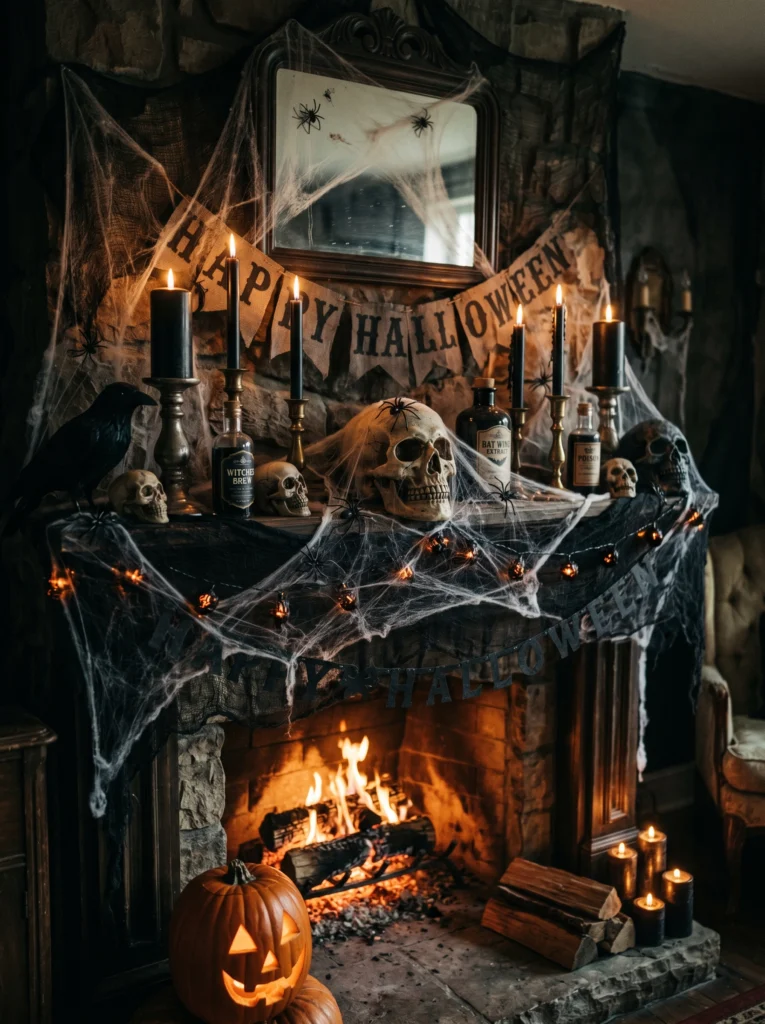 Classic Spooky Mantle with Cobwebs
