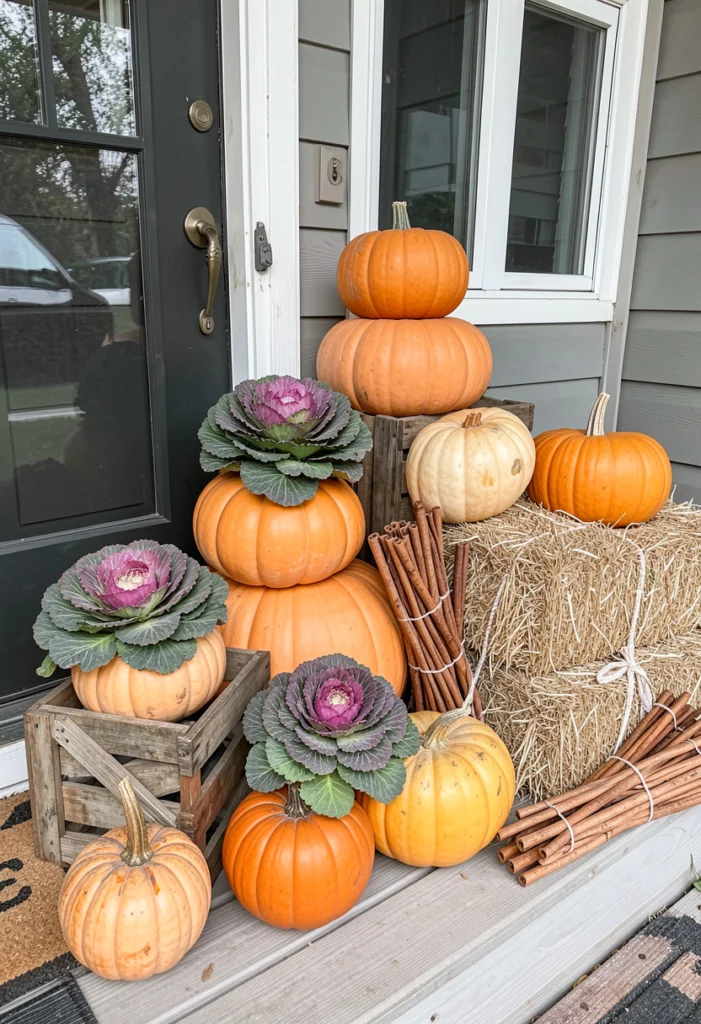 Layered Pumpkin and Planter Display