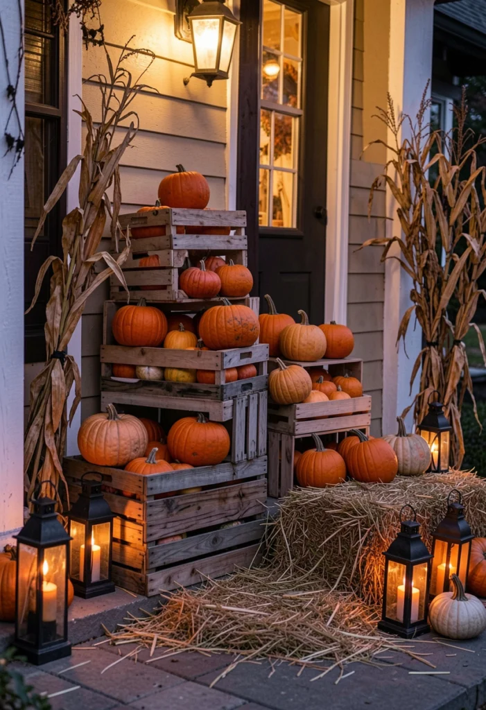 Rustic Pumpkin Crate Stack Display