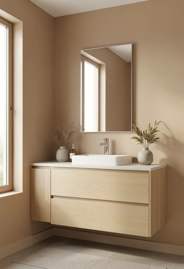 Warm Beige Walls with Natural Wood Accents