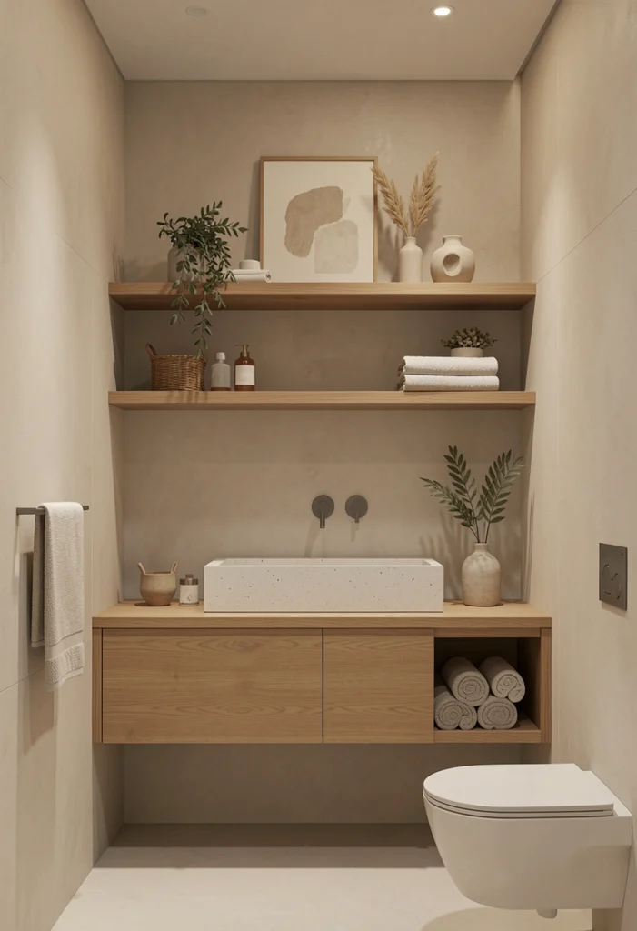 . Japandi-Inspired Neutral Bathroom