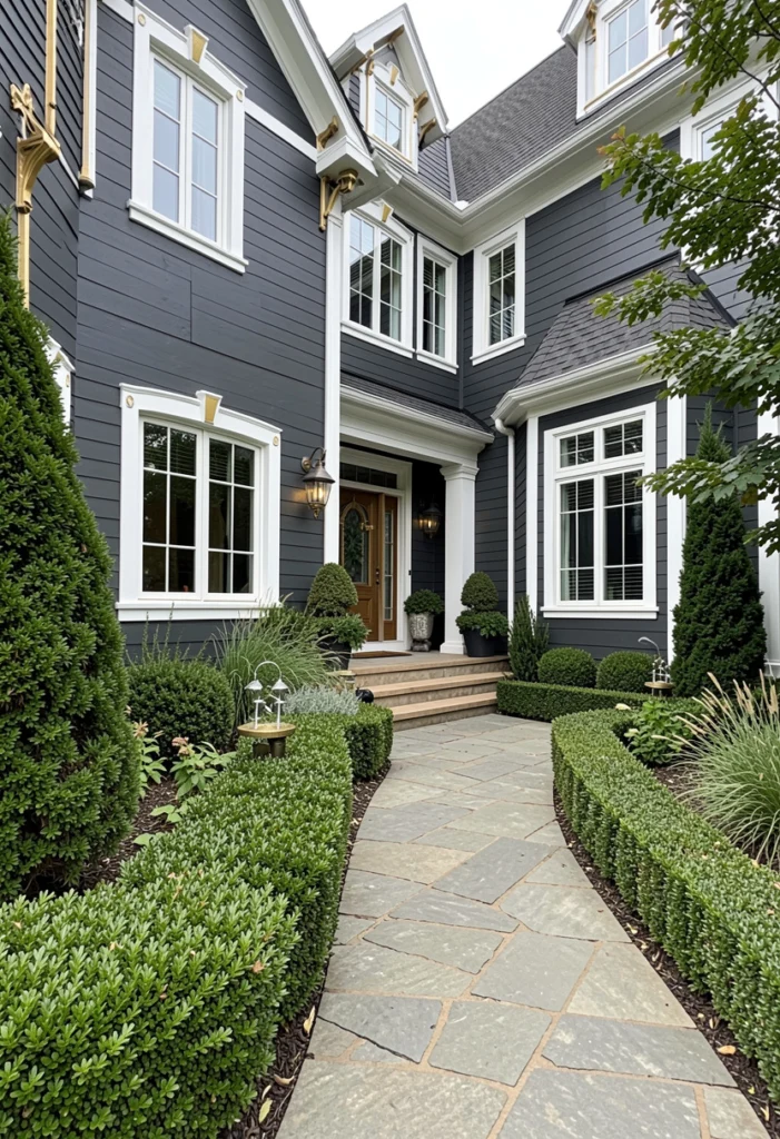 Dark Gray with White and Gold Accents