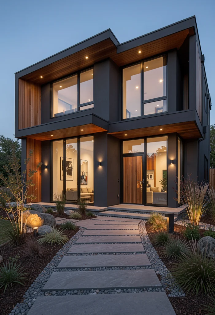 Charcoal Gray with Natural Wood Accents