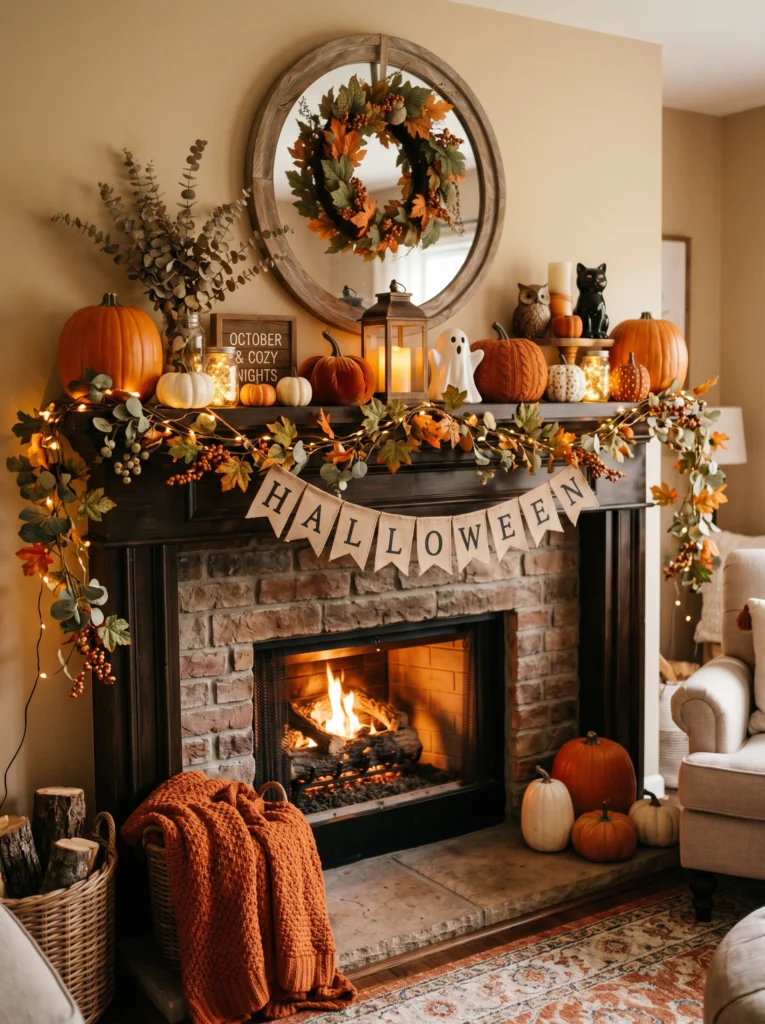Pumpkin-Filled Cozy Mantle