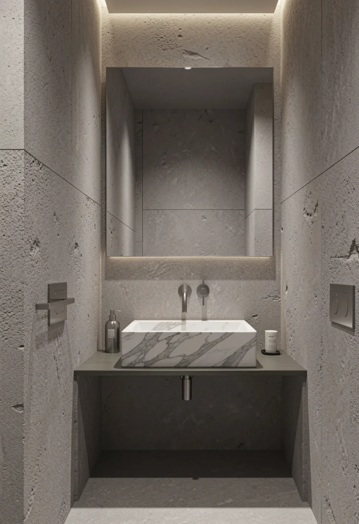 Soft Gray Minimal Bathroom with Stone Textures