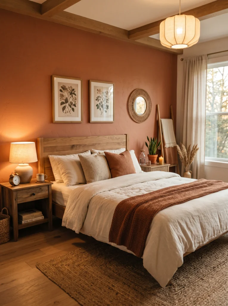 Terracotta Glow Accent Wall Bedroom
