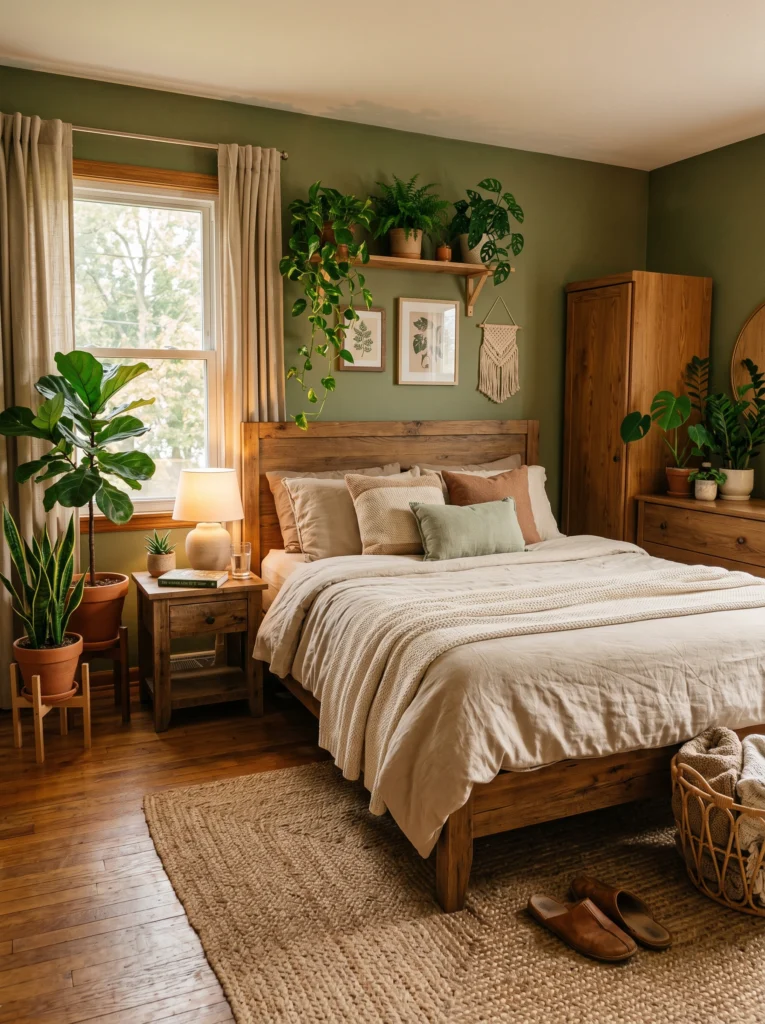  Olive Green Nature Retreat Bedroom
