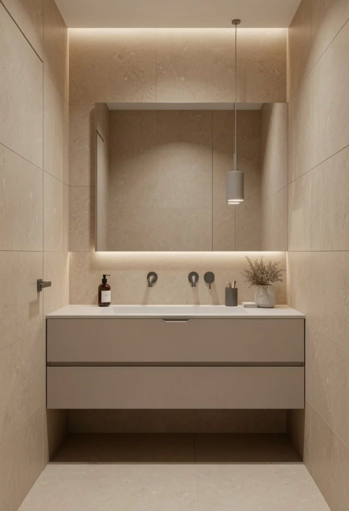 Minimalist Bathroom with Sand-Toned Tiles