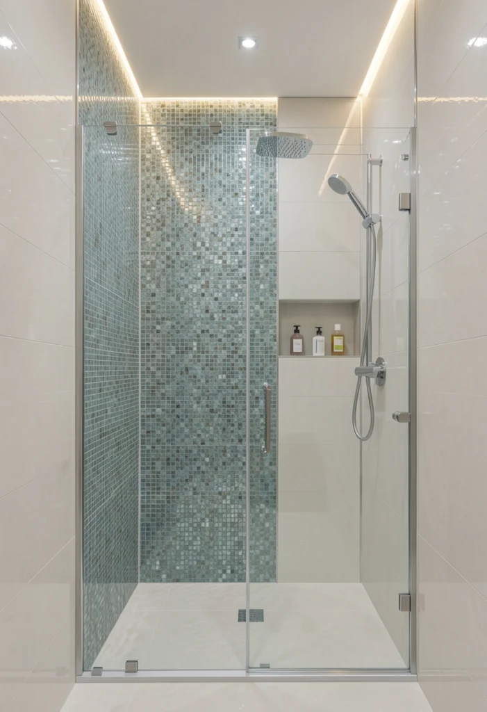  Walk-In Shower with Mosaic Accent Wall