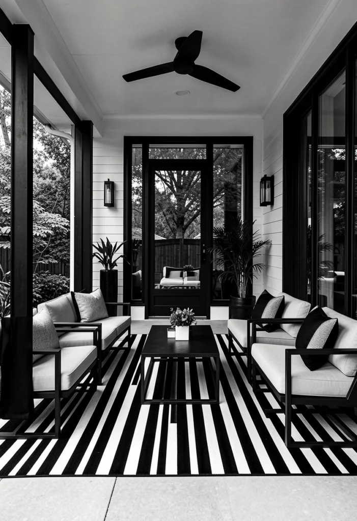 Bold Black and White Contrast Porch
