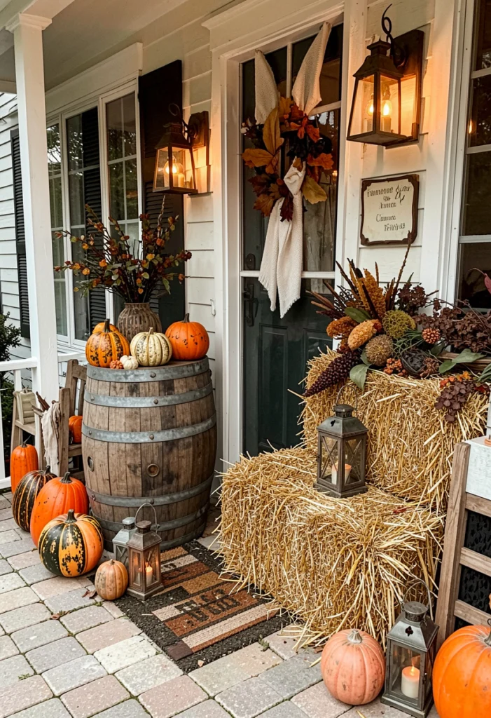DIY Painted Pumpkin Barrel Stack