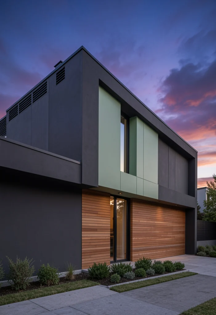 Dark Gray with Sage Green Panels