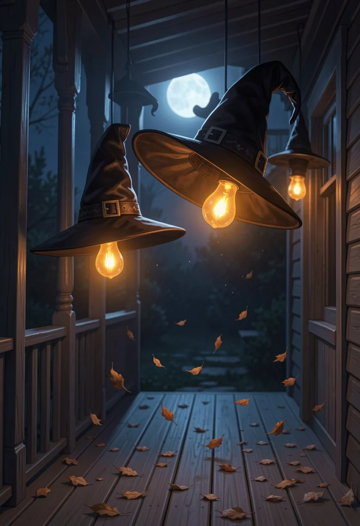 Hanging Witch Hats with Lights