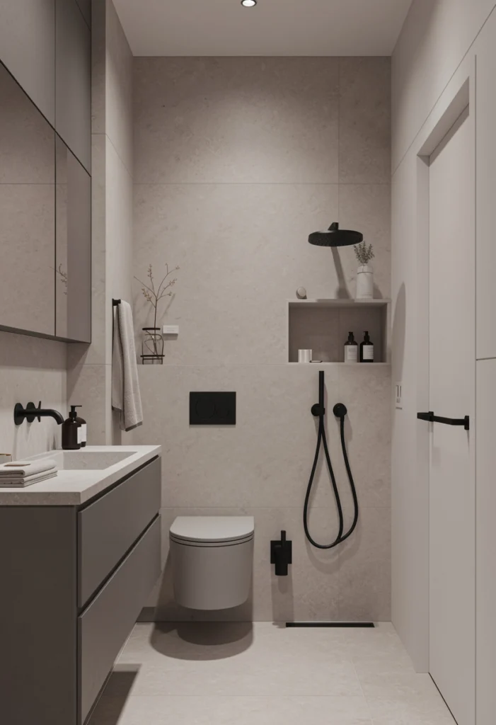 Neutral Bathroom with Matte Black Accents