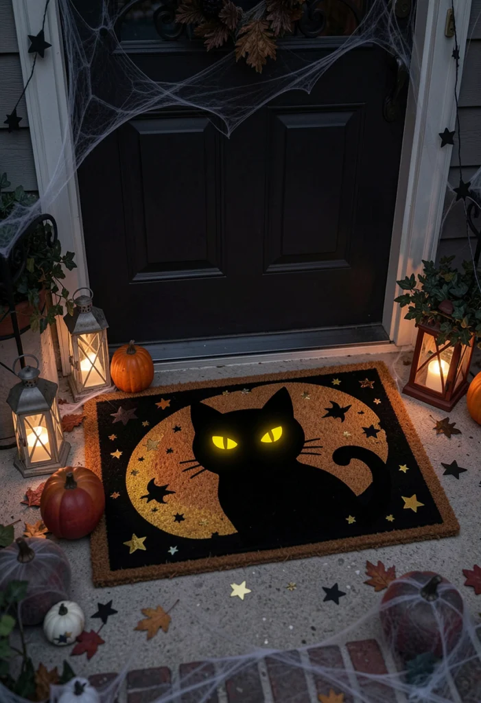 Black Cat Halloween Mat