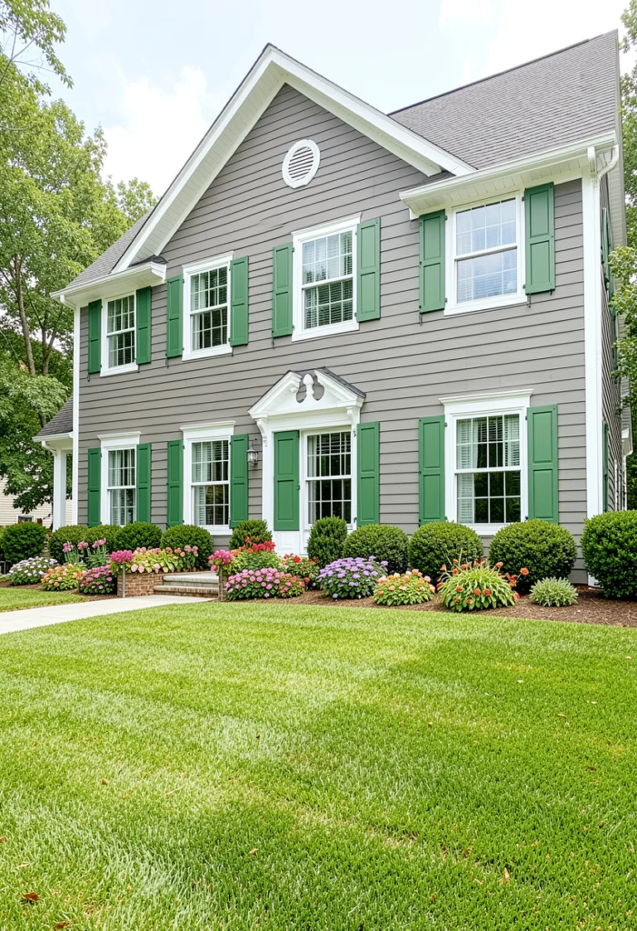Medium Gray with Fern Green Shutters