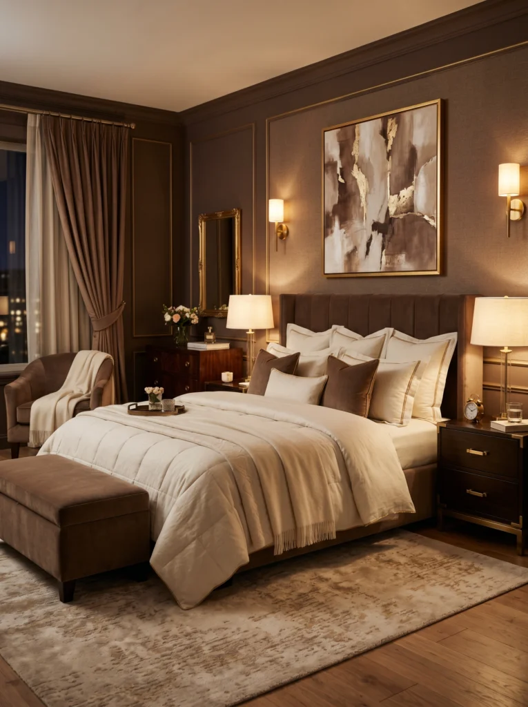 Mocha Brown Cozy Hotel Bedroom